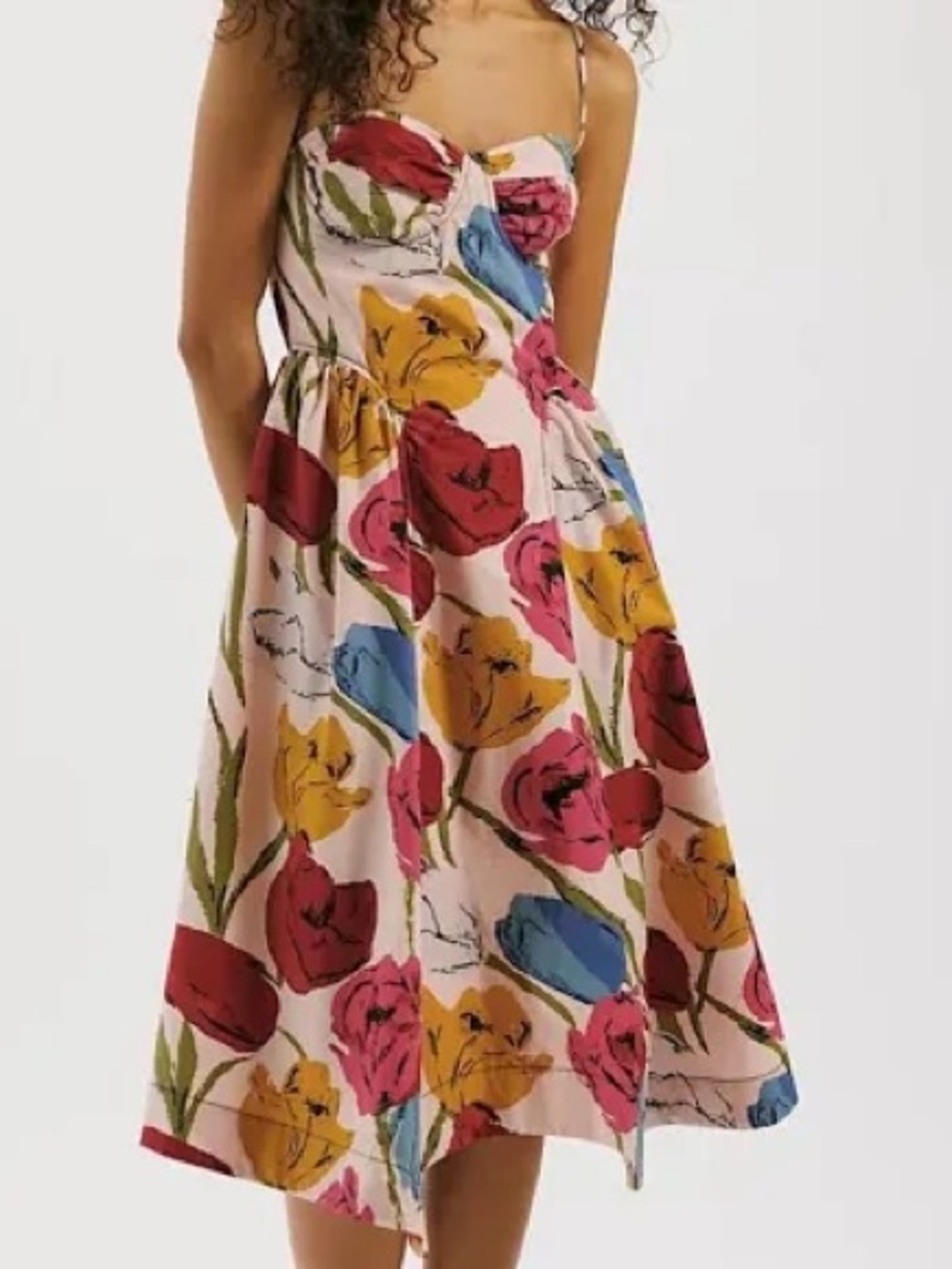Free People Floral Midi Dress in Pink, Yellow & Blue